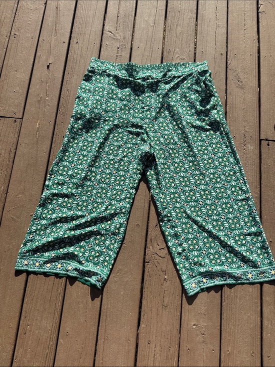 Max Studio Pants - Max Studio Teal Floral Geometric Pull-On Wide Leg Cropped Pants size 3X